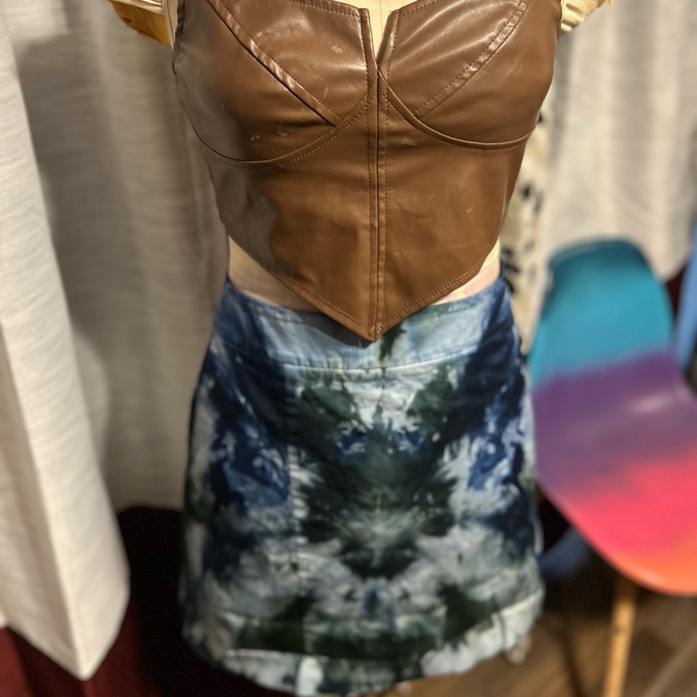 Hand dyed tie dye skirt and leather crop bralette